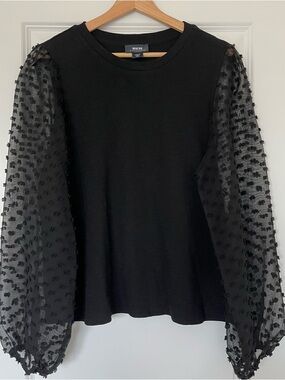 Anthropologie Maeve Black textured sheer-sleeve top